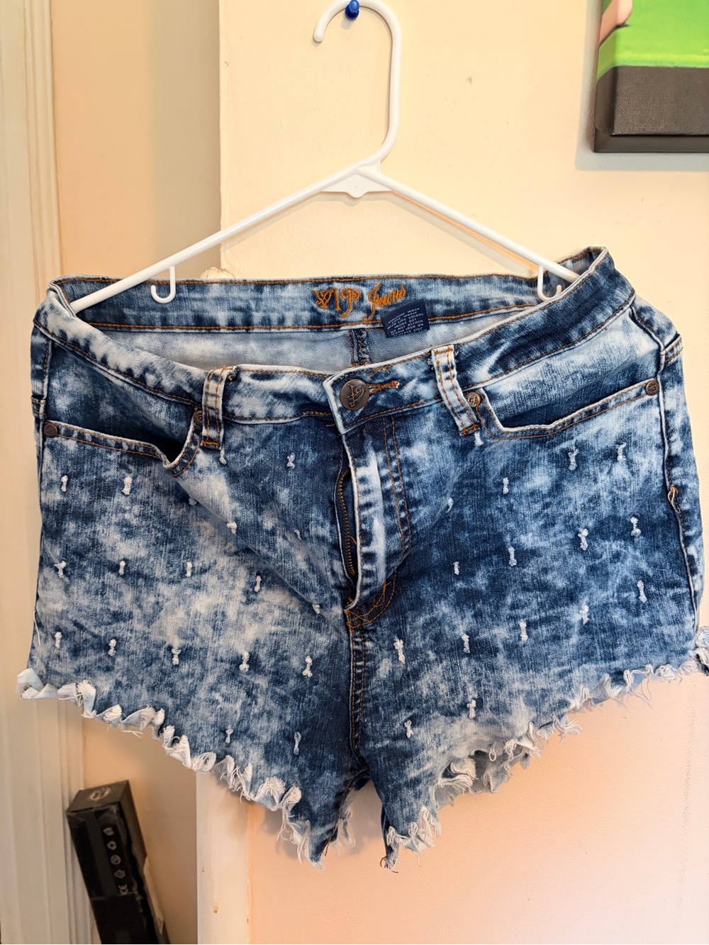 VIP Distressed Acid-Wash Blue Jean Shorts